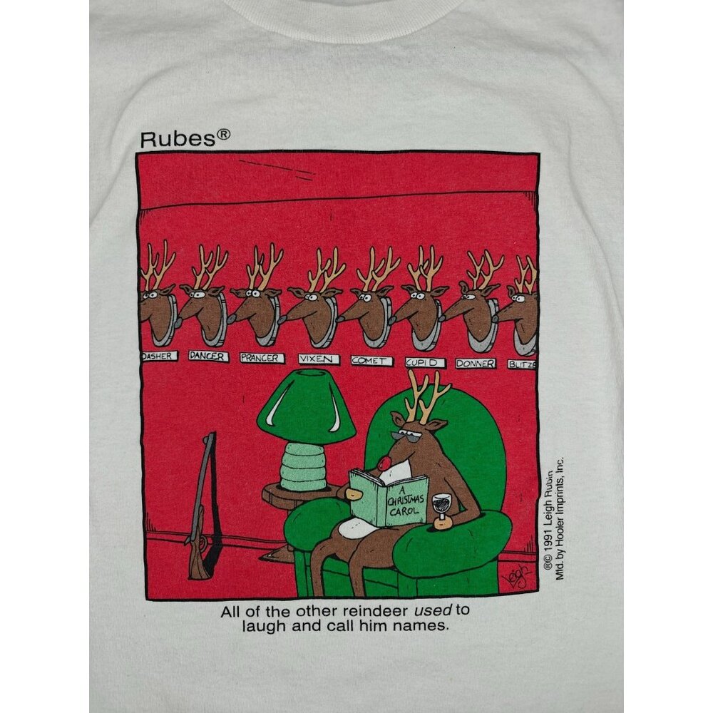 Vintage Rubes T-Shirt Christmas Cartoon Reindeer Graphic Men's L Single Stitch - Picture 2 of 10